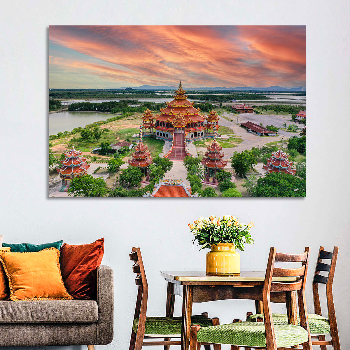 Wat Petch Suwan Temple at Sunset Wall Art in a room, landscape