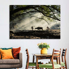 Village Morning with Buffalo Wall Art