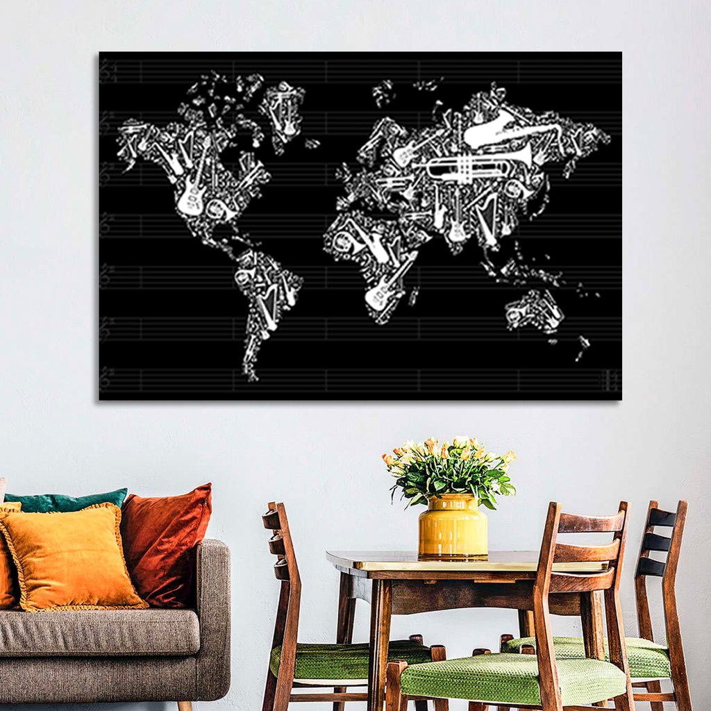 Instrument Silhouette World Map Wall Art