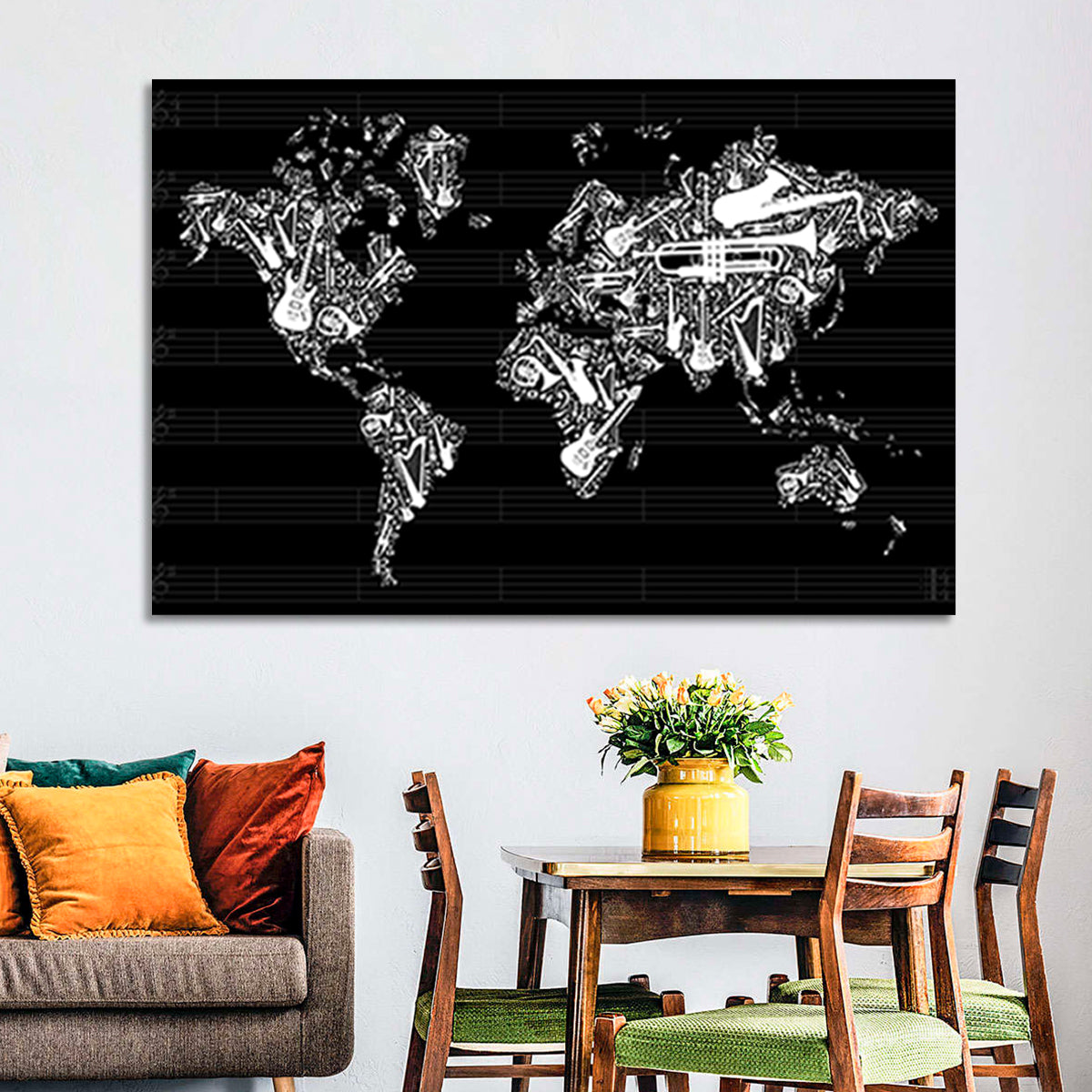 Instrument Silhouette World Map Wall Art