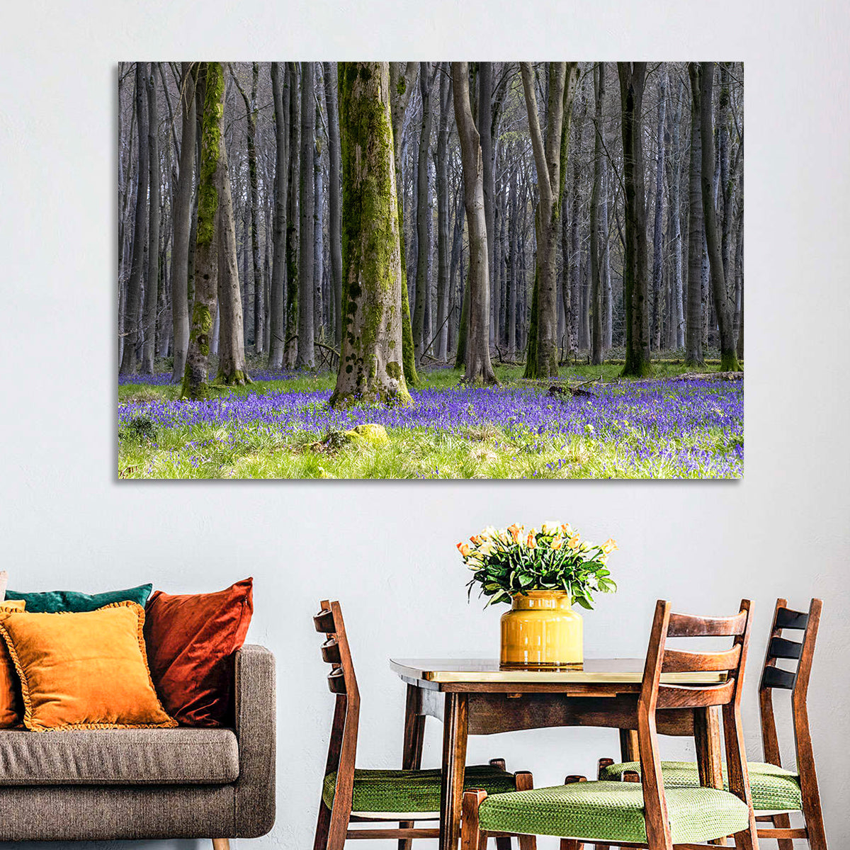 Bluebell Beechwood Grove Wall Art in a room, landscape