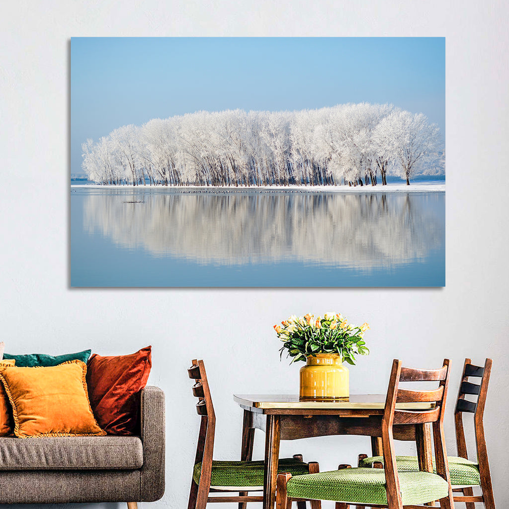 Frost Covered Lakeside Trees Wall Art