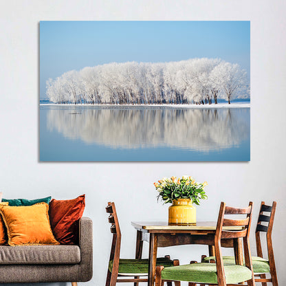 Snowy Trees Winter Lake Wall Art