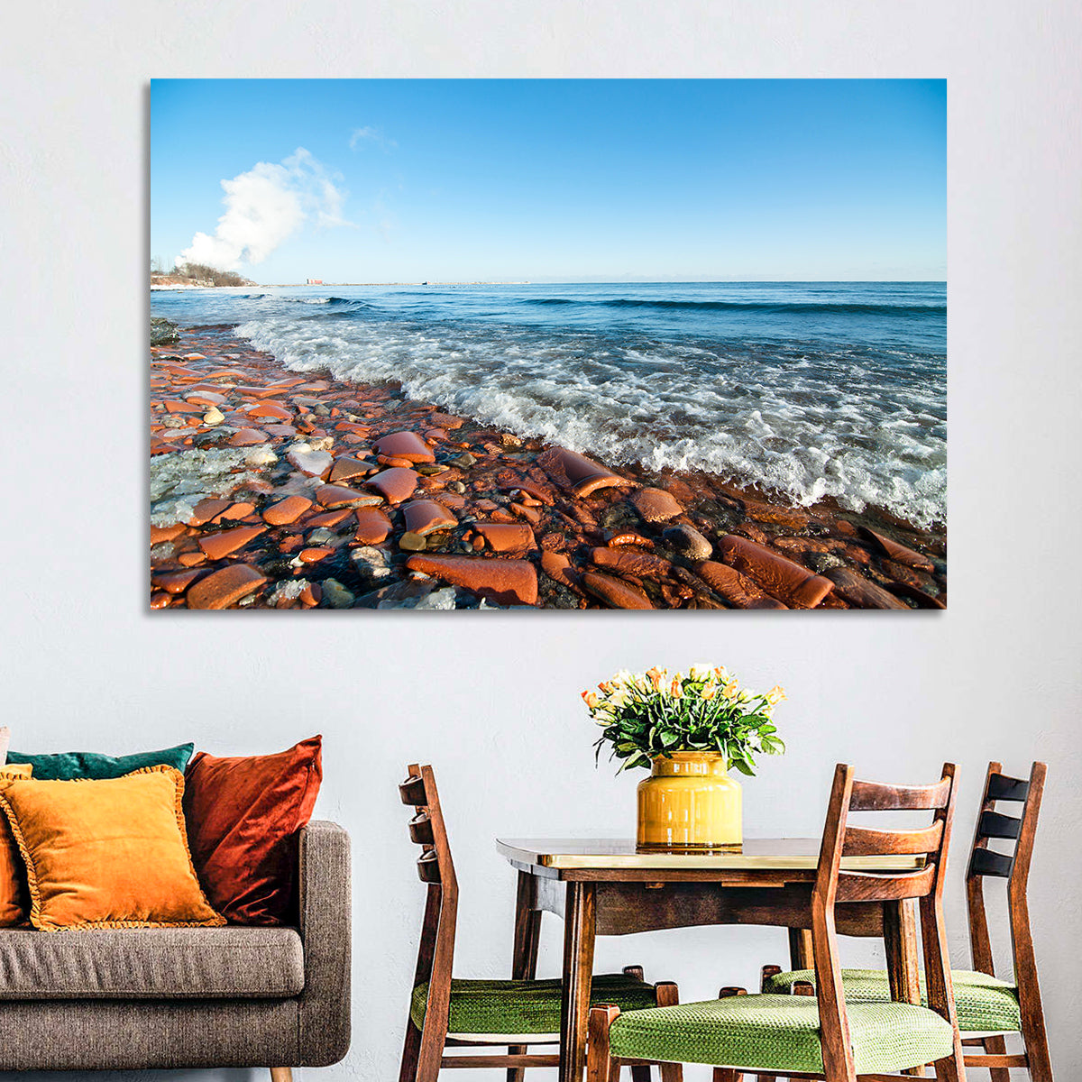 Lake Ontario Terracotta Shoreline Wall Art in a room, landscape