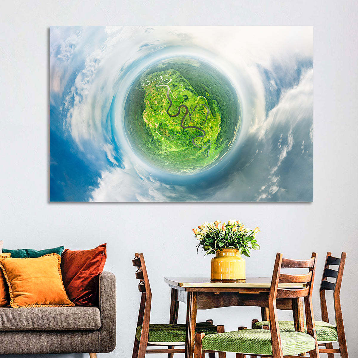 Spherical Forest from Space Wall Art in a room, landscape
