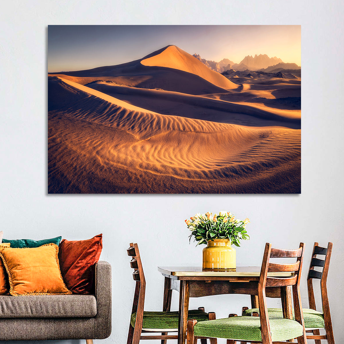 Tabuk Golden Hour Dunes Wall Art in a room, landscape