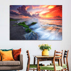 Ocean Waves Under Burning Sky Wall Art