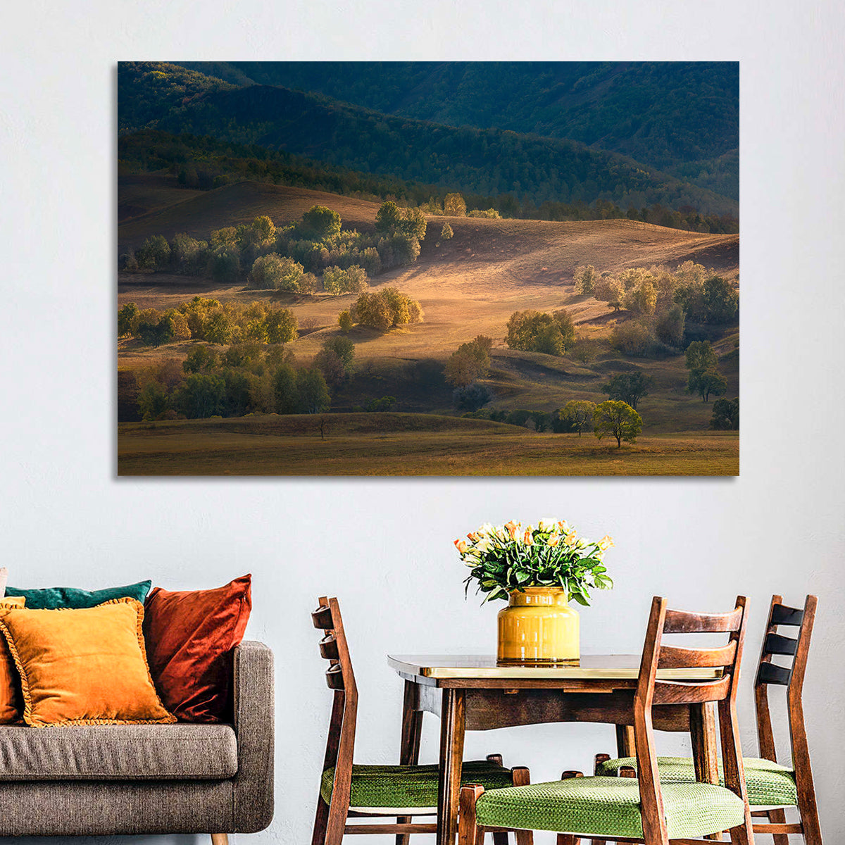 Bashang Plateau Golden Hour Wall Art in a room, landscape