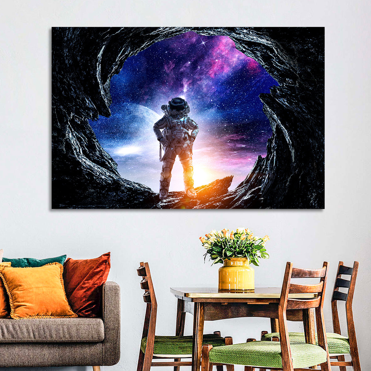 Astronaut at Alien Planet Cave Wall Art