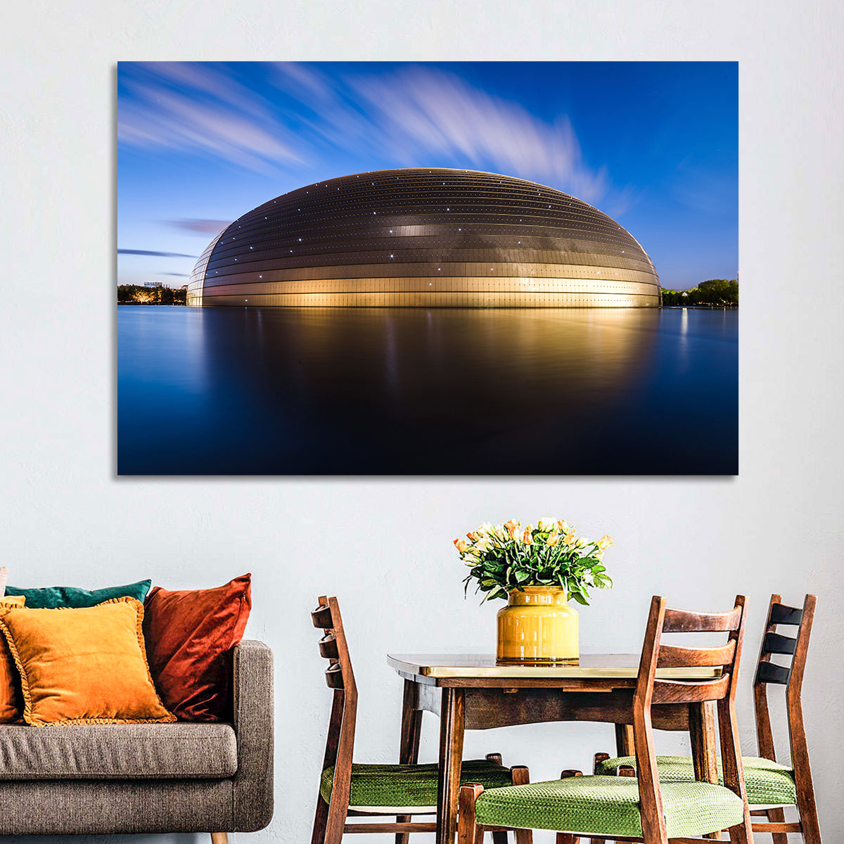 Beijing Giant Egg Dome Wall Art in a room, landscape