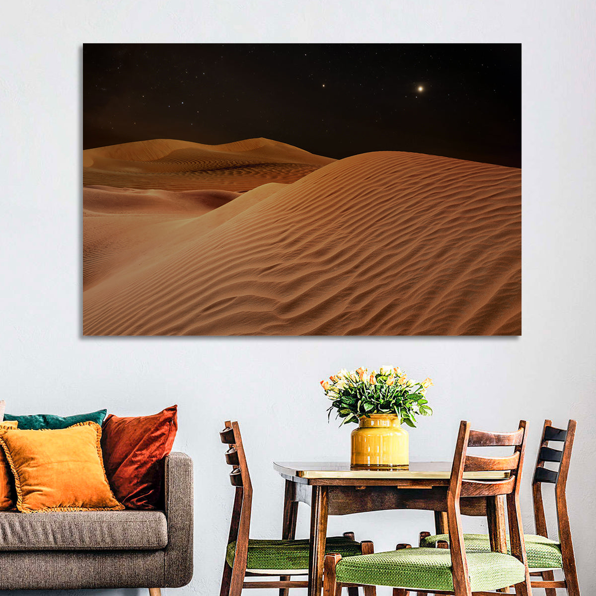 Starry Desert Night Wall Art in a room, landscape