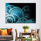 Teal and Steel Cogwheel Close-up Wall Art