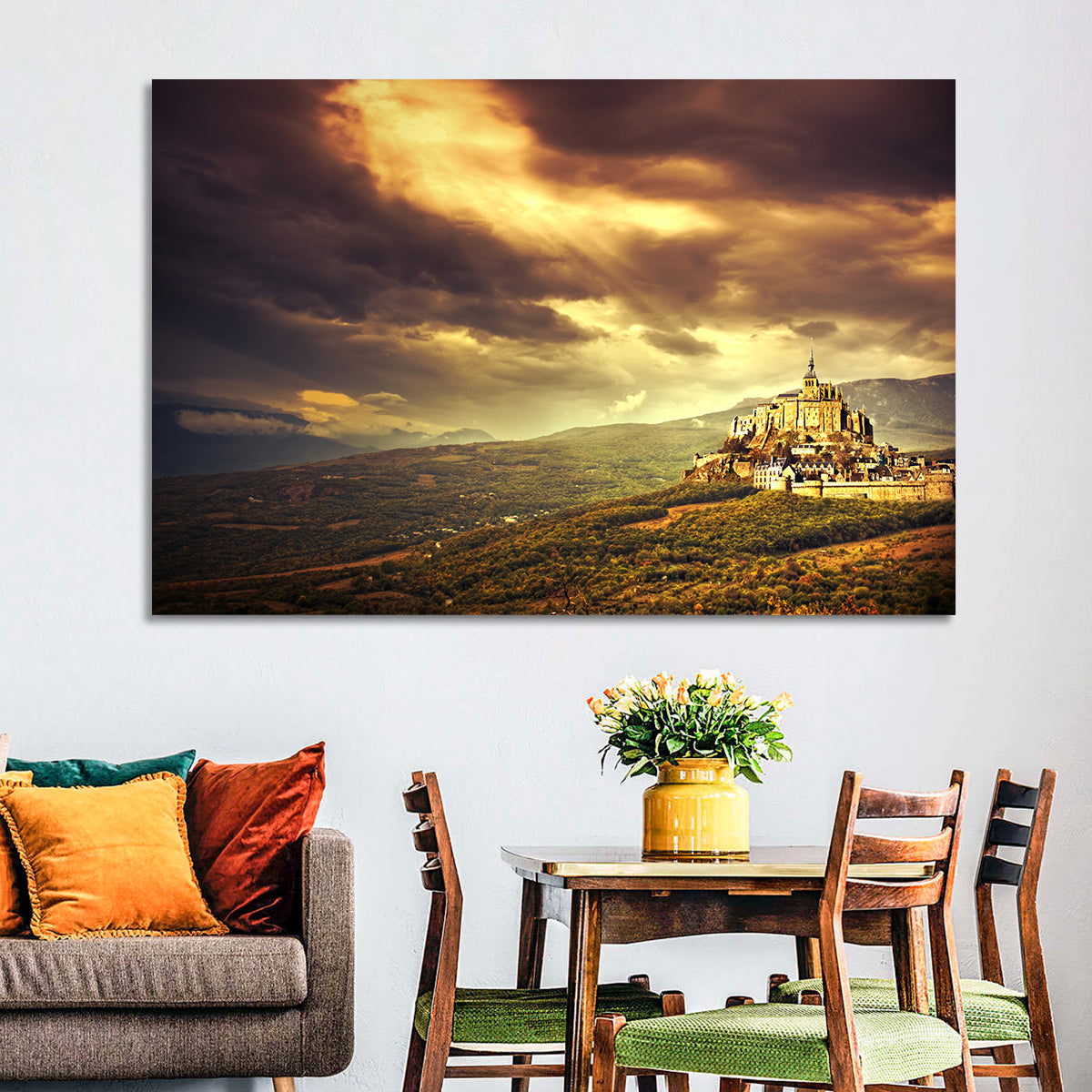 Mont-saint-michel Castle at Dusk Wall Art in a room, landscape