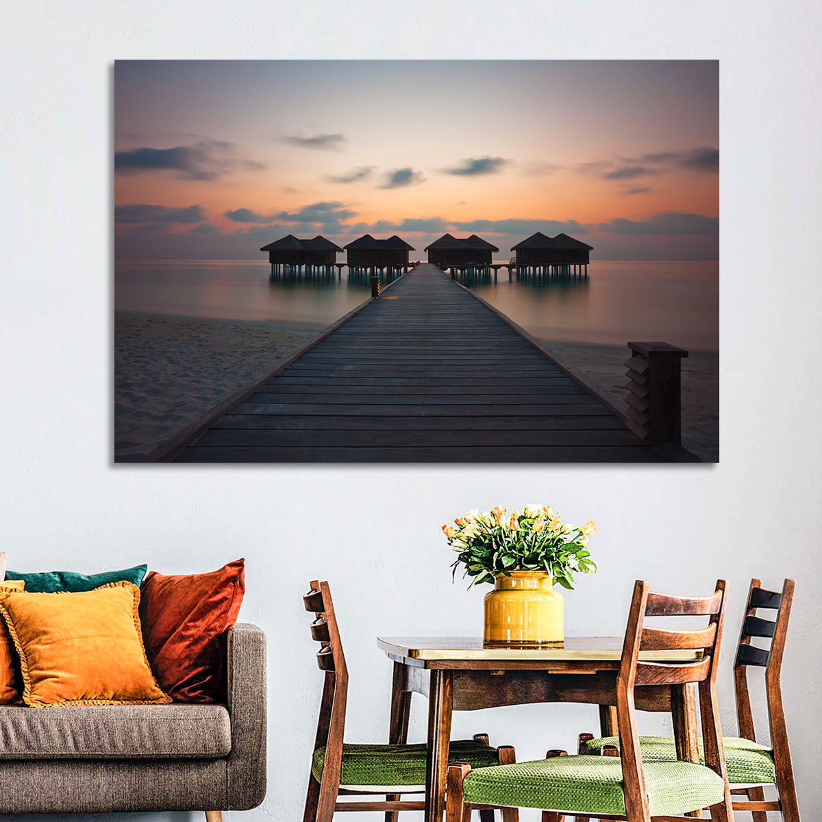 Overwater Bungalows at Sunset Wall Art