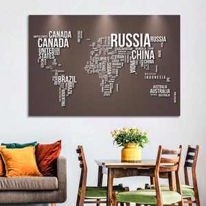 Text Based World Map Wall Art