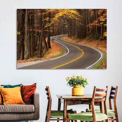 S-curve Road Through Autumn Forest Wall Art