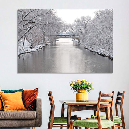 Yahara River Winter Stone Bridge Wall Art