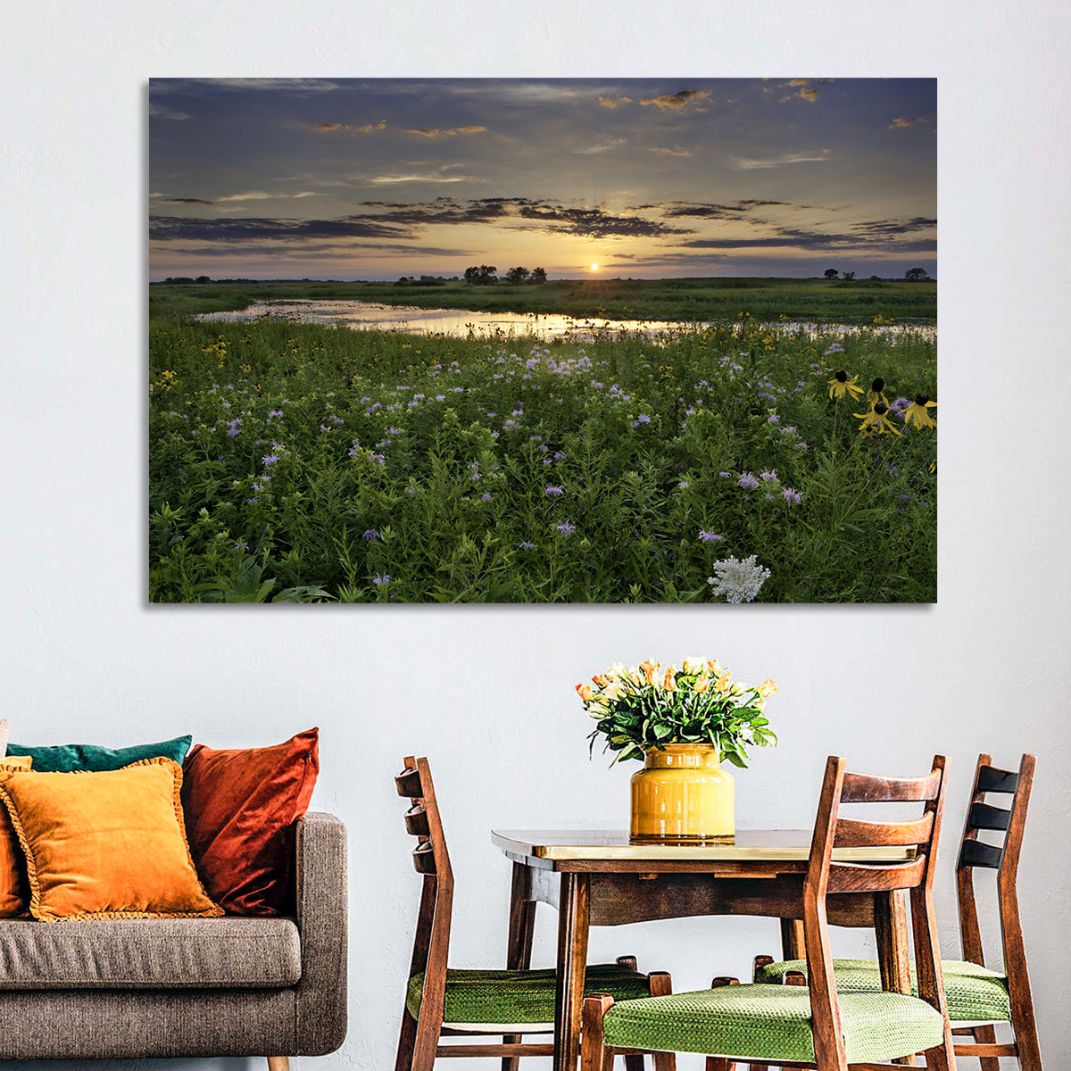 Illinois Fields Sunset Wall Art in a room, landscape