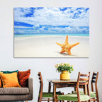 Minimalist Yellow Starfish on Turquoise Shore Wall Art