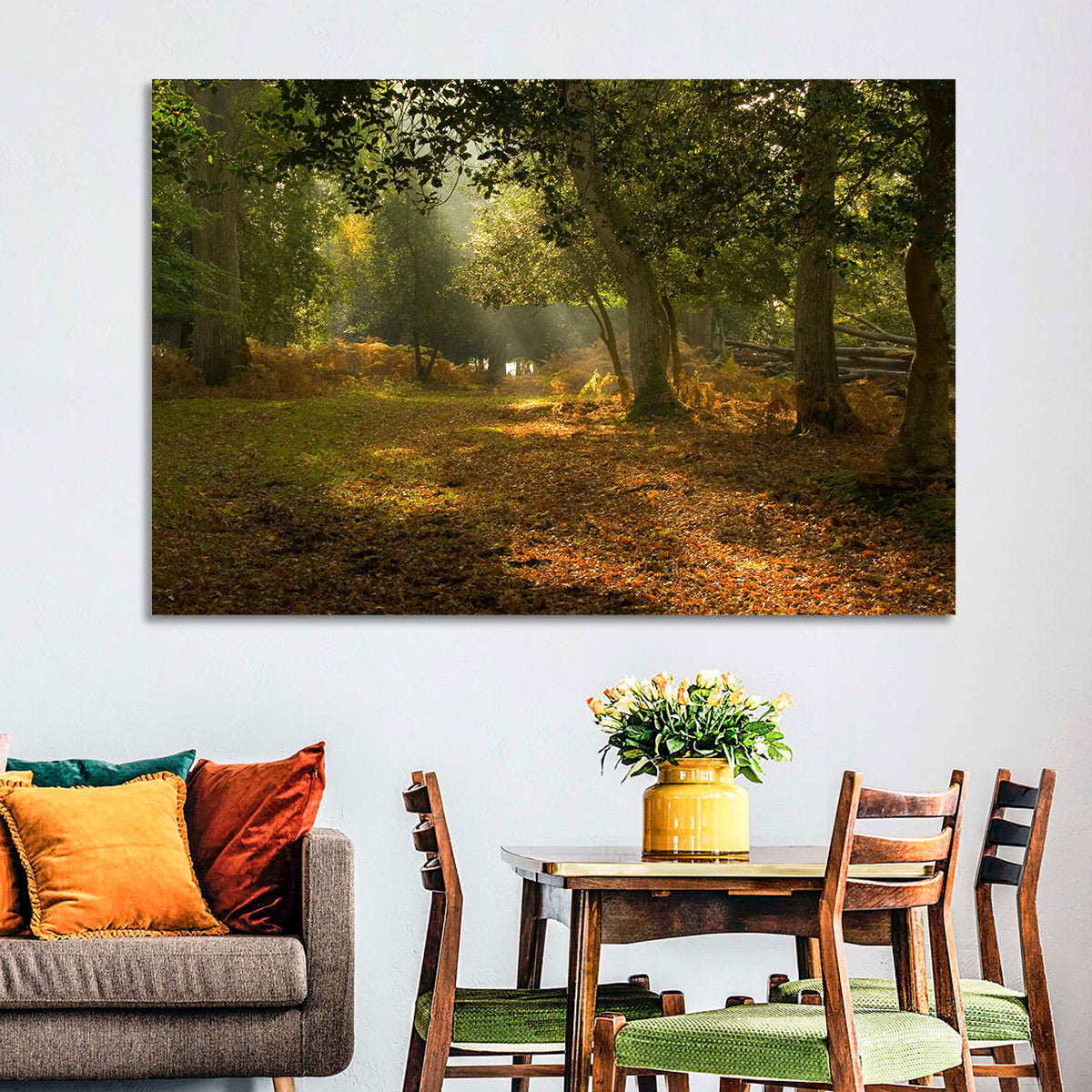 Autumn Forest Path, Hampshire Wall Art in a room, landscape