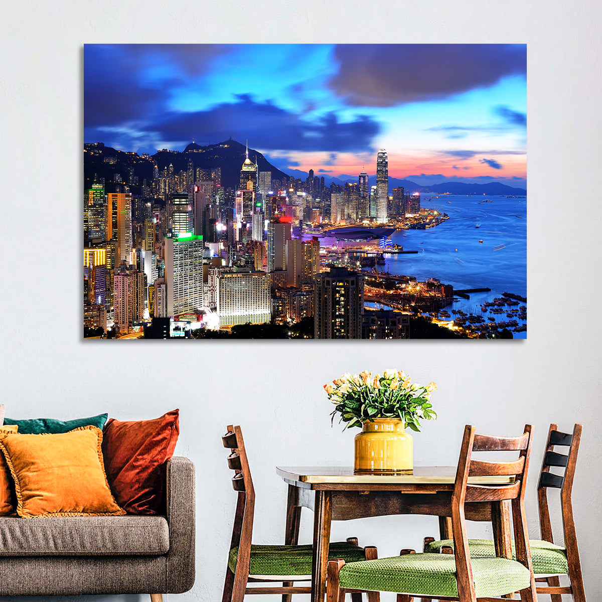 Victoria Harbour Skyline, Hong Kong Wall Art in a room, landscape