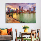 Boston Harbor Skyline at Sunset Wall Art
