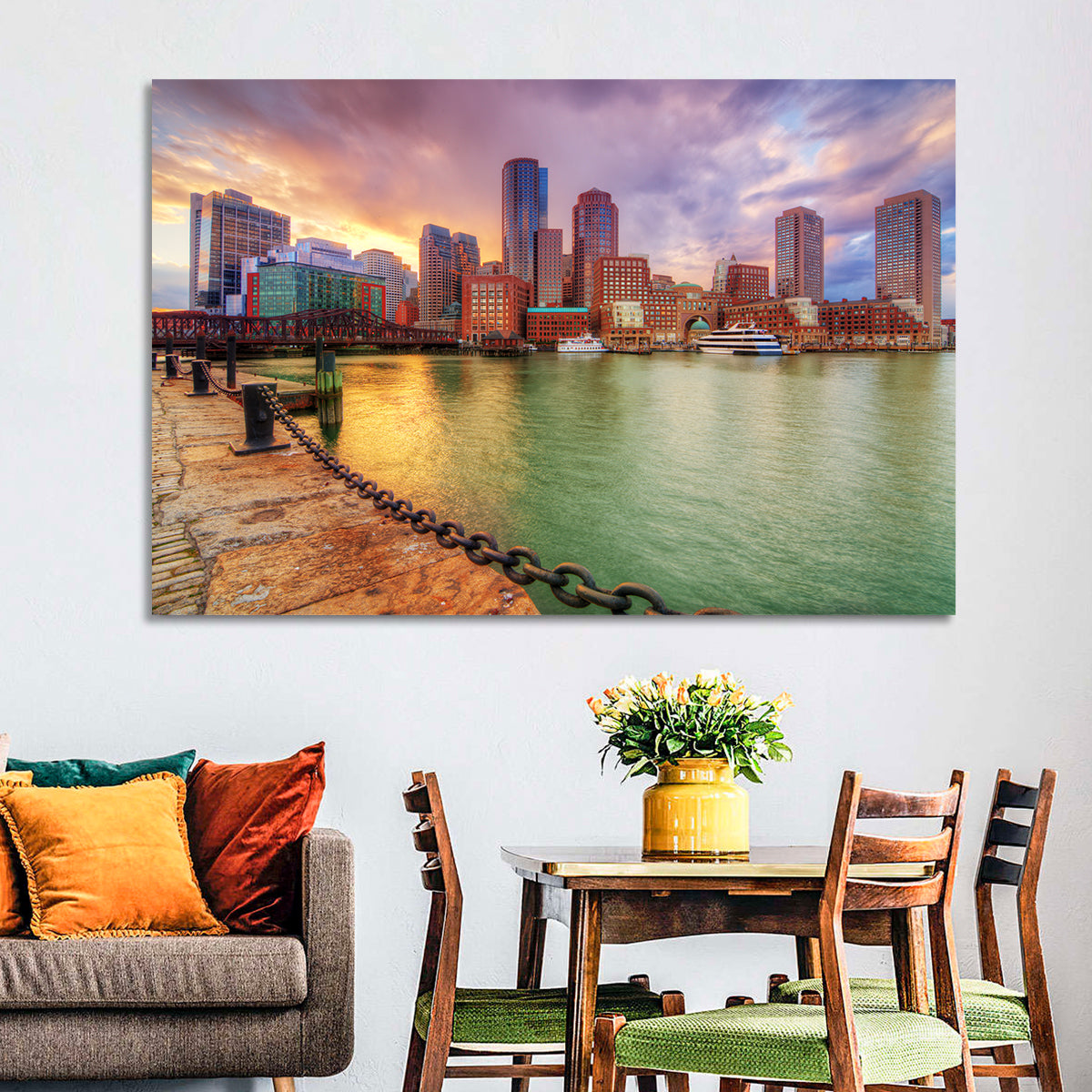 Boston Harbor Skyline at Sunset Wall Art