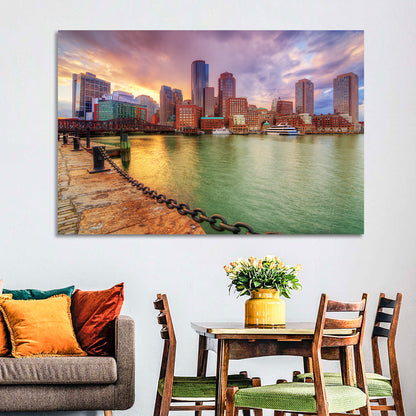 Boston Harbor Skyline at Sunset Wall Art