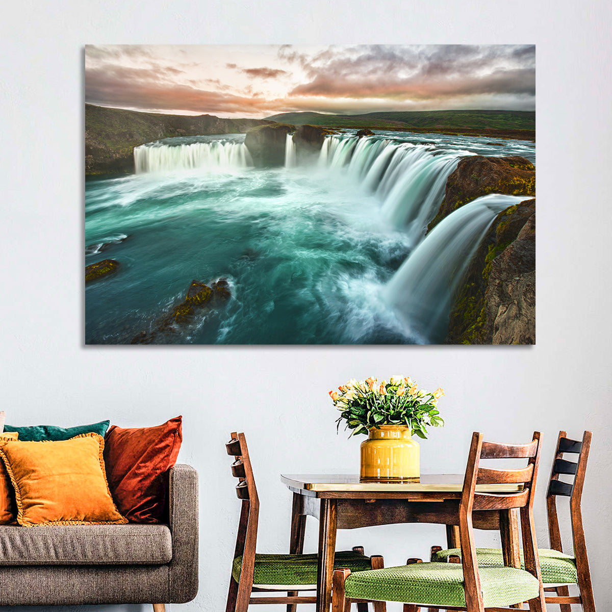 Goðafoss Waterfall at Golden Hour Wall Art