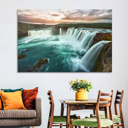 Goðafoss Waterfall at Golden Hour Wall Art