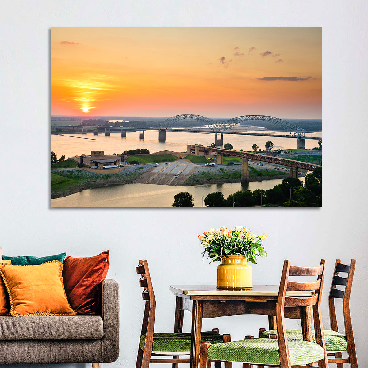 Hernando De Soto Bridge at Sunset Wall Art in a room, landscape