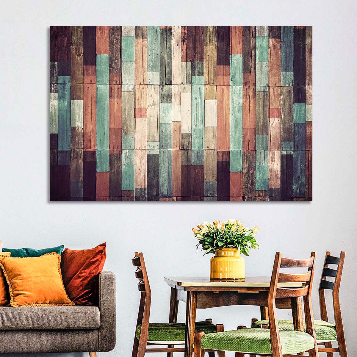 Sound Waves Wood Planks Wall Art in a room, landscape
