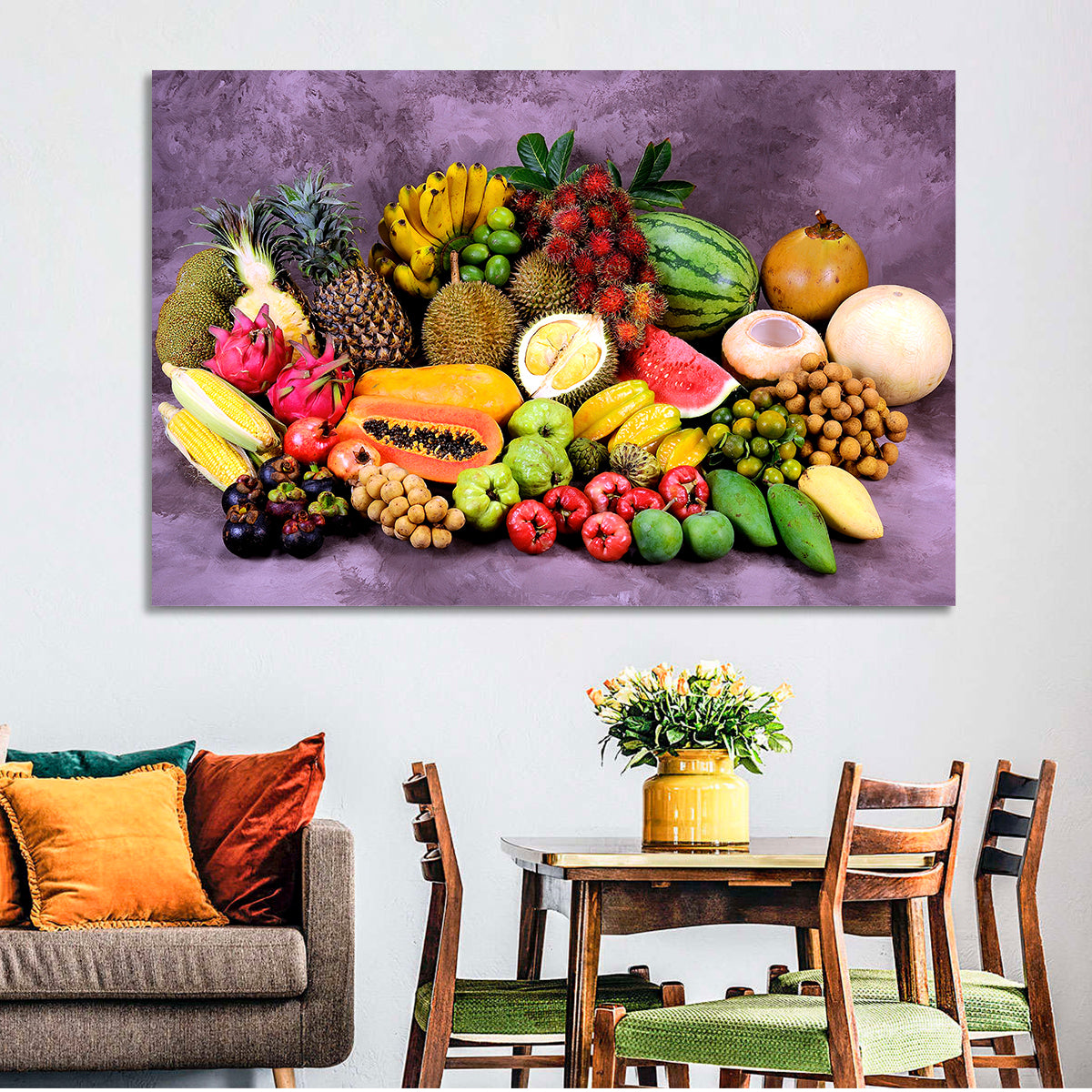 Tropical Fruit Still Life Wall Art in a room, landscape