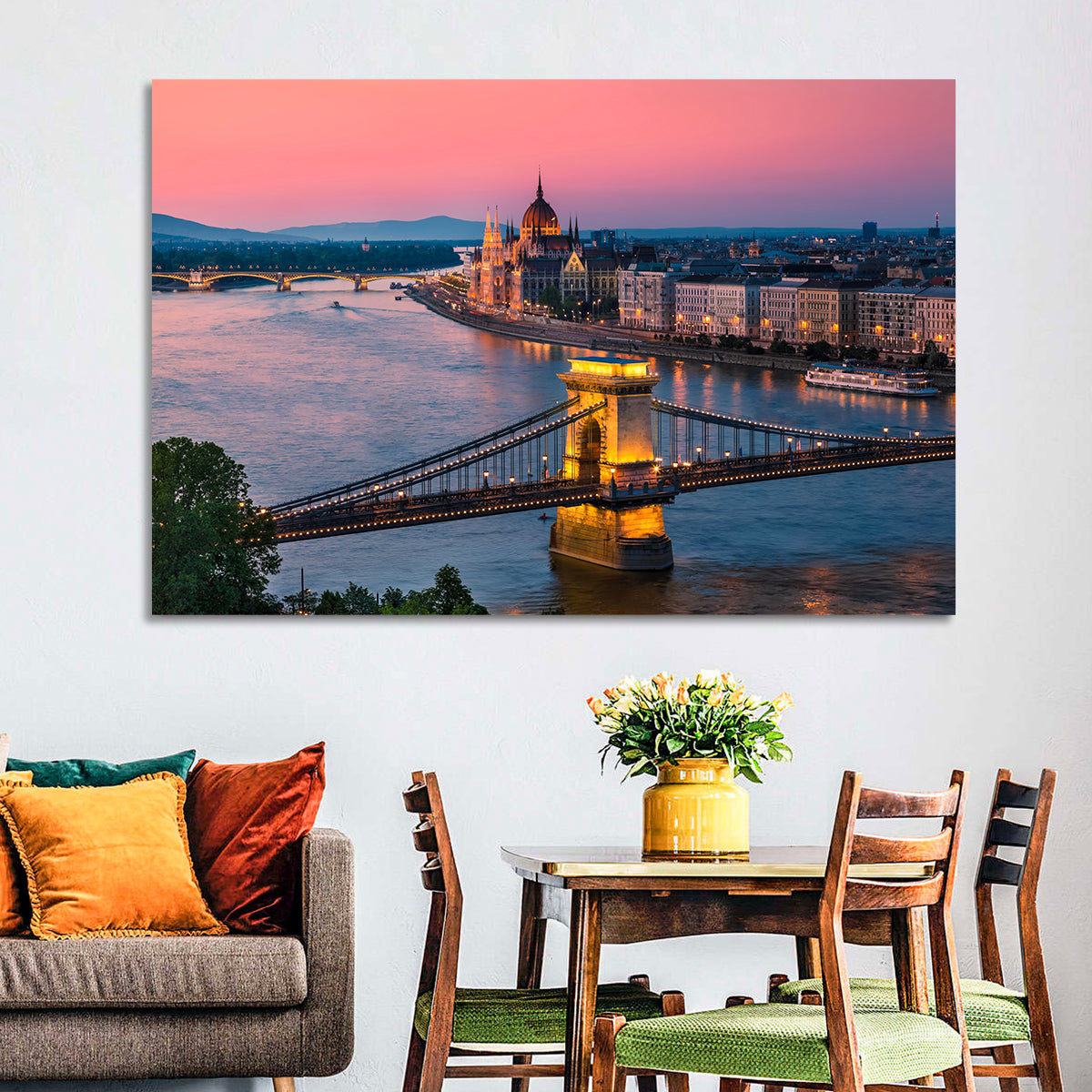 Budapest Chain Bridge at Twilight Wall Art