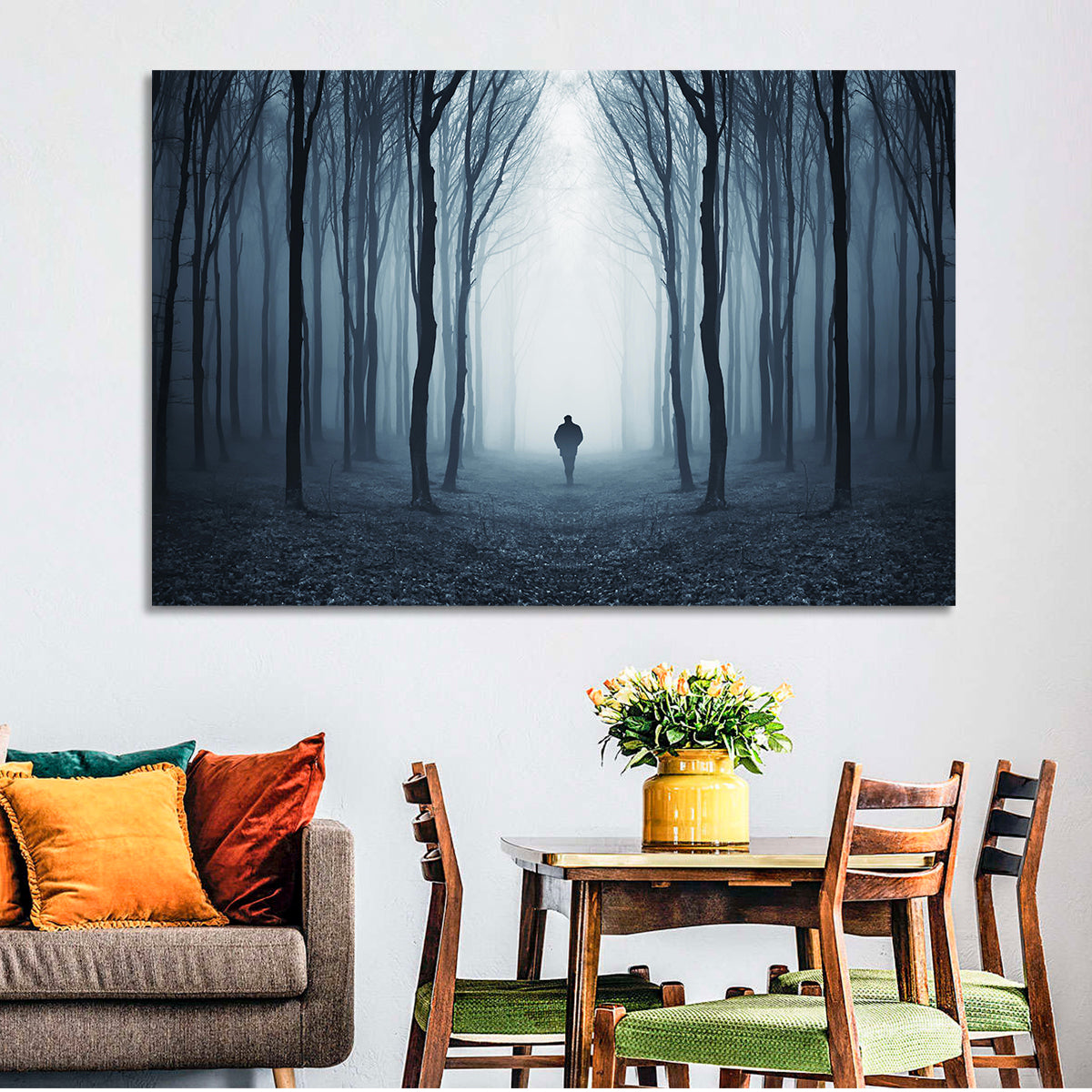 Lone Figure in Misty Forest Wall Art