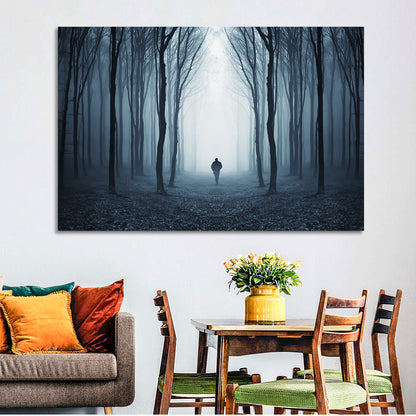 Lone Figure in Misty Forest Wall Art