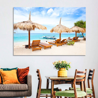 Gili Meno Beach with Thatched Umbrellas Wall Art