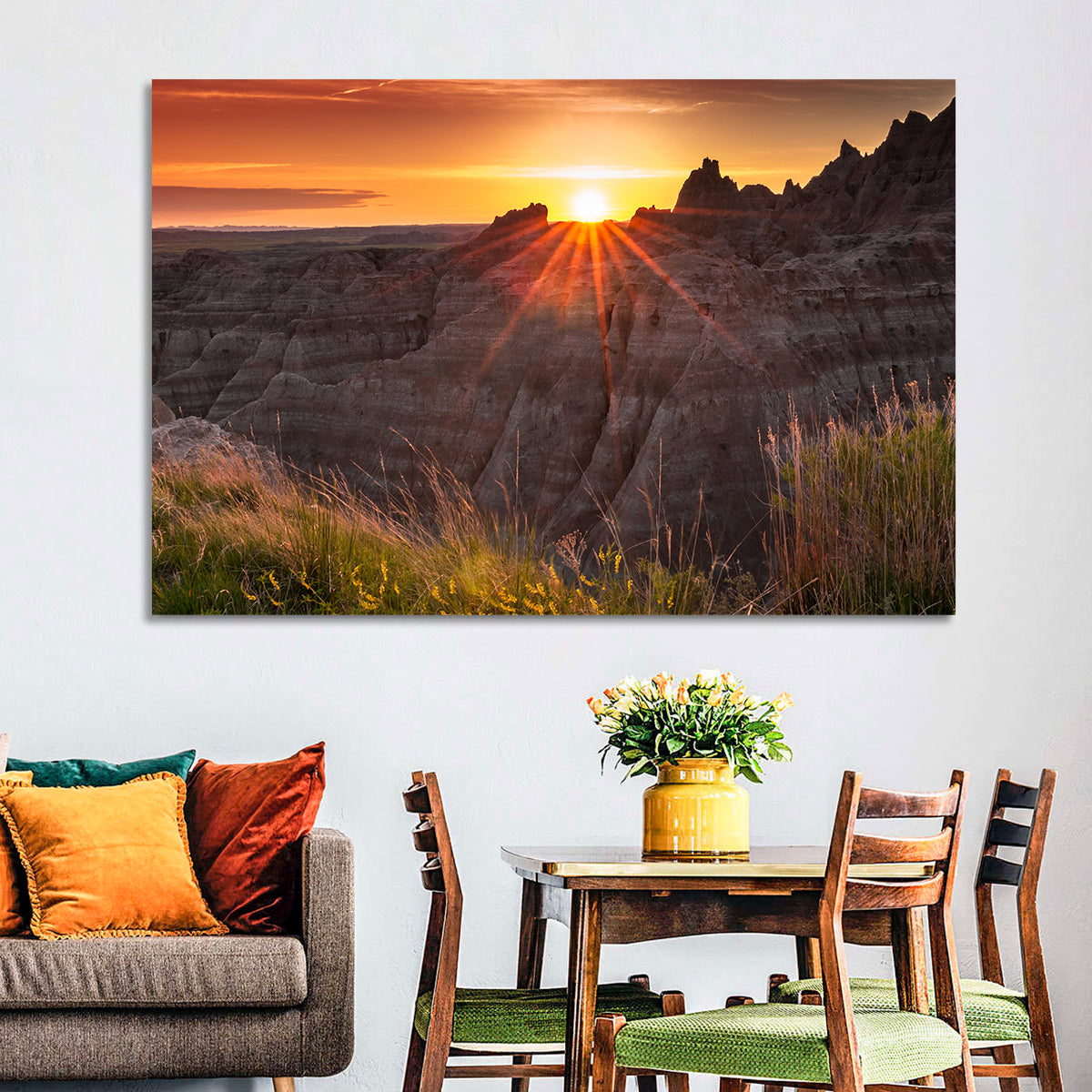 Badlands National Park Sunset Wall Art in a room, landscape