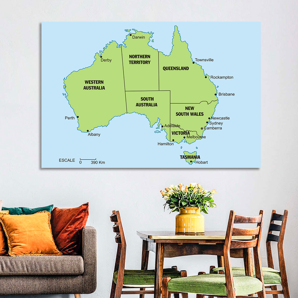 Minimalist Australia Map with State Labels Wall Art