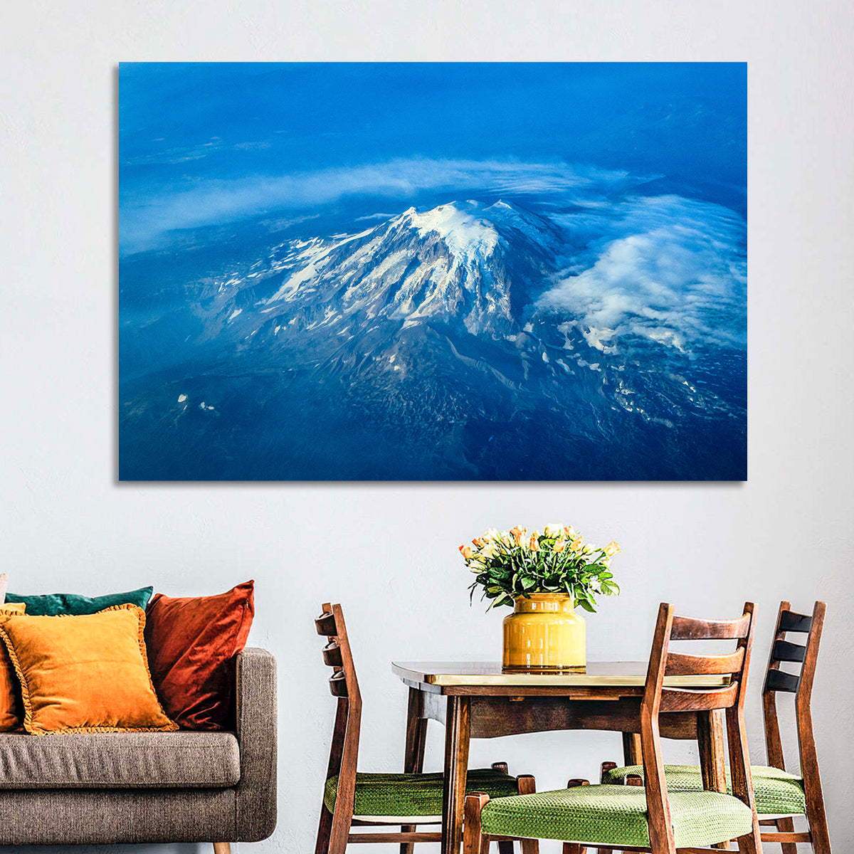 Mount Rainier Above the Clouds Wall Art in a room, landscape