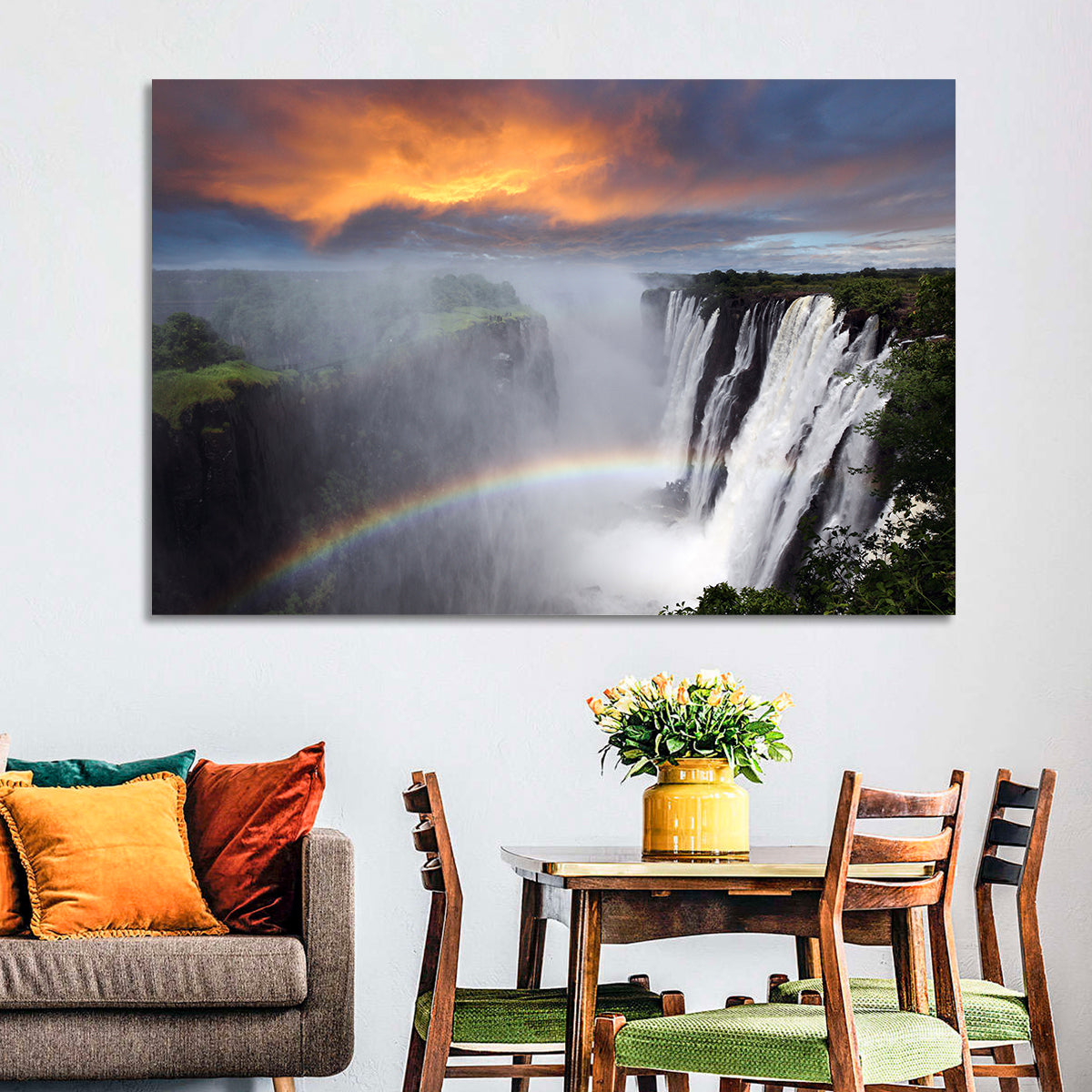 Victoria Falls Rainbow at Dusk Wall Art
