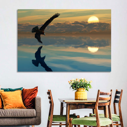 Bald Eagle Sunset Reflection Wall Art