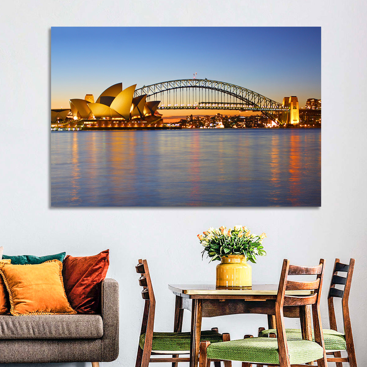 Sydney Harbour Bridge and Opera House Wall Art in a room, landscape