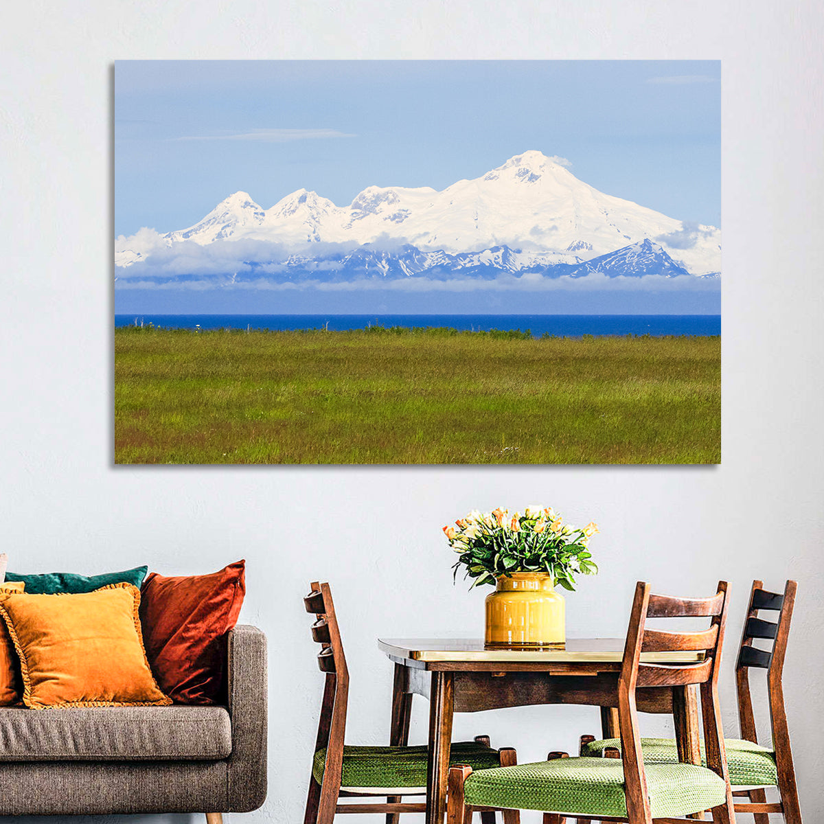 Mount Iliamna Volcano Wall Art in a room, landscape