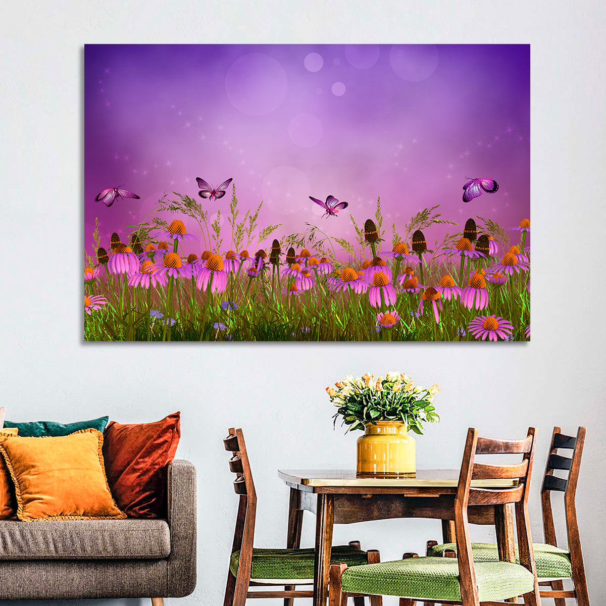 Purple Coneflower Butterfly Meadow Wall Art