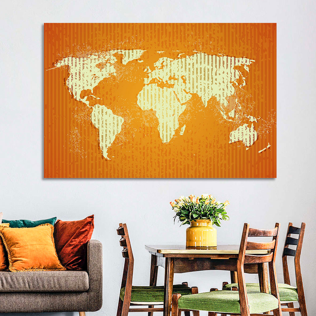 Vintage Orange World Map Wall Art