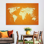 Vintage Orange World Map Wall Art