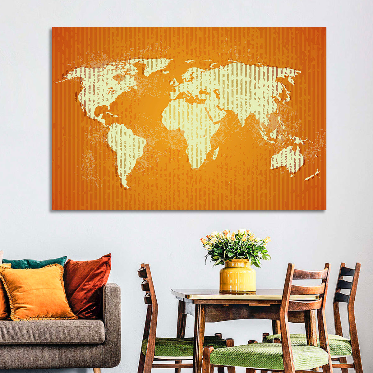 Vintage Orange World Map Wall Art