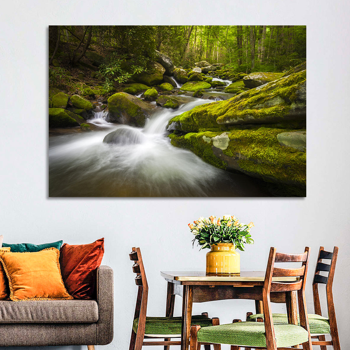 Gatlinburg Park Stream Wall Art in a room, landscape