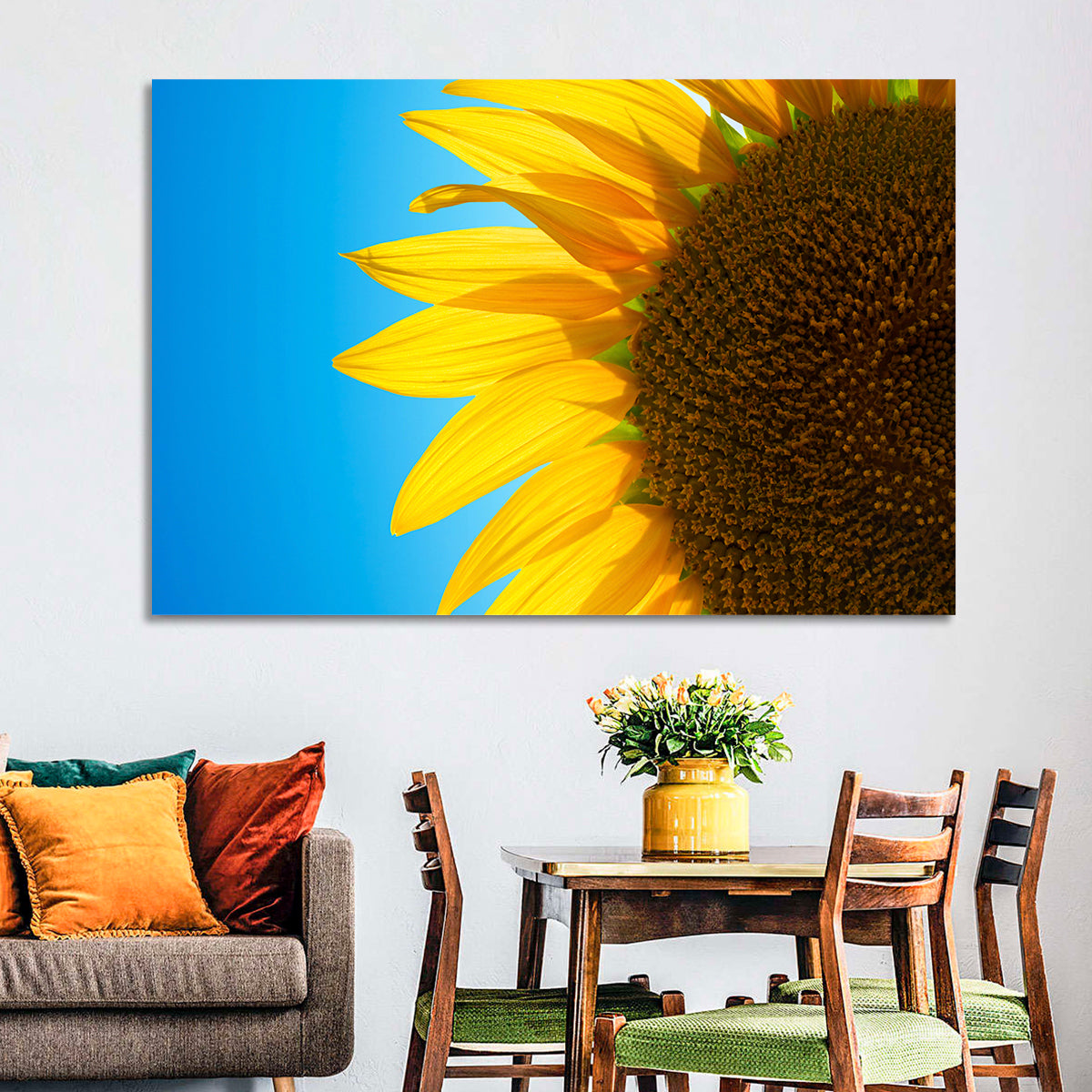 Sunflower Close-up Wall Art in a room, landscape